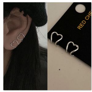 Korean Silver Color Metal Geometric Heart Ear Cuff Stackable Simple C-shape Ear Clip Earrings for Women Aesthetic Jewelry