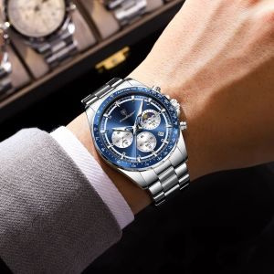 POEDAGAR Genuine Mens Watch Stainless Steel Strap Luminous Calendar Chronograph Multifunctional 100% Waterproof 879