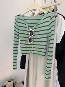 Áo len cardigan AMILUCK dệt kim dài tay mỏng kẻ sọc ngựa vặn