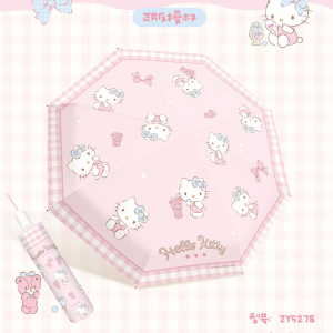 Sanrio Automatic Folding Umbrella Three times Waterproof Uv Protection Black Glue Umbrella Home Daily Use