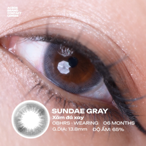 (HOẢ TỐC SG) Kính áp tròng màu Xám đá xay SUNDAE GRAY ACROS – Lens dùng 6 tháng đeo 8h/ngày