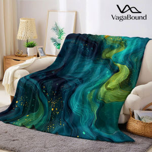 Teal Gold Kintsugi Fluid Flannel Blanket Warm Soft Halloween Christmas Decorative Couch Warm Cozy All-Season Gift