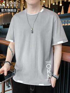 Pure Cotton Mock Two-Piece Short Sleeve T-Shirt Mens Large Size round Neck Thin Upper Body Half Sleeve Breathable Sweat Absorbent