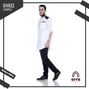 Baju Muslim Kemeja Pria Lengan 3/4 Couple Ayah Anak Koko Ghazi Broken White