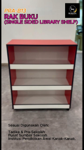 Rak Buku KPM PRA-B13 Single Sided | Rak Perpustakaan Mini Tadika mesra kanak-kanak | Kualiti MFC 18mm & Roda Kunci