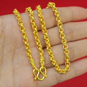 สร้อยคอทอง 1 บาท ลายโซ่ กล่อง ผ่าหวายมน เกลียวเชือก คั่นหัวจรวด ความยาว 24 นิ้ว เสริมบารมี ใส่ออกงานได้