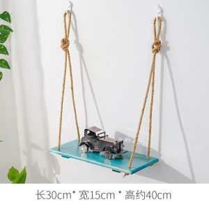 Zakka Wooden Wall Shelf Bedroom Living Room Decorative Rack No Drilling Required Hemp Rope Partition Rectangular American Style