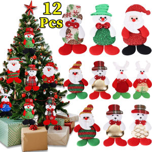 12/24pcs Christmas Fabric Doll Ornament / Santa Deer Bear Snowman Design Hanging Pendant for Xmas Tree / Christmas New Year Party Holiday Decoration
