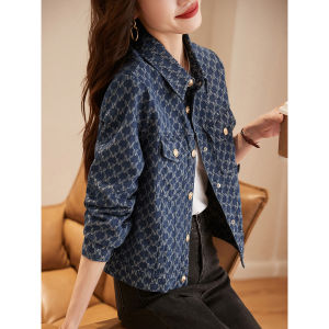 Casual Denim Jacket Long Sleeve Womens Versatile Short Outerwear Mo Han Yi Mei Autumn New Style Cotton Polyester Blend Polo Collar