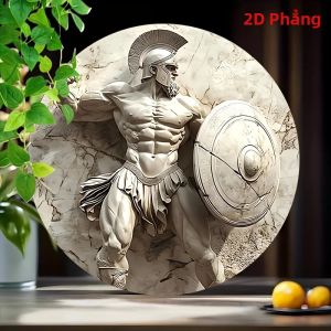 CIFbuy | Spartan Warrior 8x8 Inch Nghệ Thuật Treo Tường Bằng Kim Loại Trang Trí Hình Tròn 2D Cổ Điển Cho Văn Phòng Tại Nhà Trong Nhà Ngoài Trời