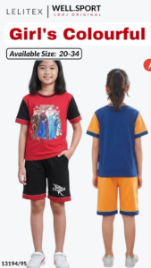 [Clearance] Girls Cartoon Cotton Blend Colorful Tee + 3/4 Pant Set 1-14 Years Old 1 Pocket Frozen Sleep Wear Pajamas