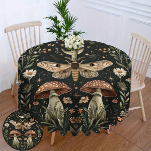 VIKAMA Scandinavian Mori Moth Mushroom Tablecloth Painted Natural Elements Waterproof Stain Resistant Round Cafe Home Decoration