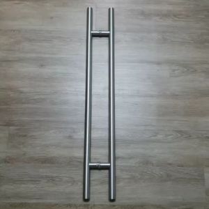 มือจับประตูสแตนเลส 304 เพิ่มความหนา ทรงกลมขาตรง ขนาด 60cm/80cm/120cm ด้ามจับประตูไม้ มือจับประตูกระจก