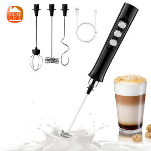 House Life 3 In 1 Portable Rechargeable Electronic Milk Frother Foam Maker Handheld Foamer High Speeds Drink Mixer Coffee Frothing Wand
