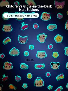 Luminous 5D Relief Cartoon Nail Stickers for Girls Party Egg Character Decorative Paper Crafts by Nize Bear