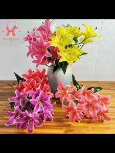 Artificial 9 Head Flowers Lily Fake Plastic Flower for Wedding Home Bouquet Party Decoration
