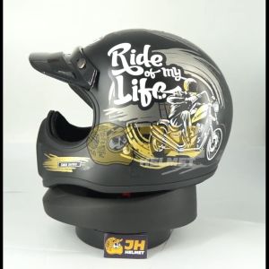 Helm Cakil HBC Ride Of Life Black Doff + Free Google | Helm Retro | Full Face | Jual Helm