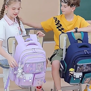 Túi đi học dung tích lớn hai tầng Sanrio Kuromi dành cho nữ sinh viên Bagpack chống nước