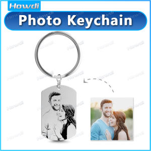 【Customized Keychain】Personalized Photo Keychain Stainless Steel Laser Engraving Customized Name Date Car Keyrings