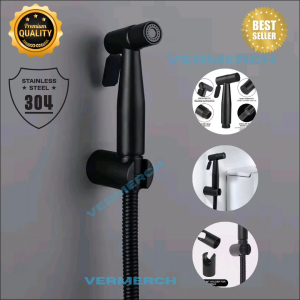 Vermerch VBS-02 Bidet Set 304 Stainless Steel Premium Quality 3 in 1 Bidet Set with Hose Holder and Bidet Head Heavy Duty Bidet Spray Gun Set SUS304 Stainless Steel 3In1 Bathroom Toilet Washer With Hose Holder Handheld Bidet Spray Set Heavy Duty Bidet