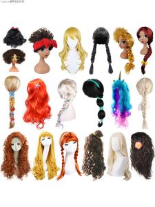Halloween Childrens Wig Cos Anna Elsa Jasmine Princess Little Mermaid Kindergarten Performance Party Straight Hair