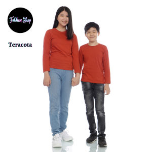 Kaos Polos Anak Oneck Lengan Panjang Bahan Katun Combed 30s Warna Teracota