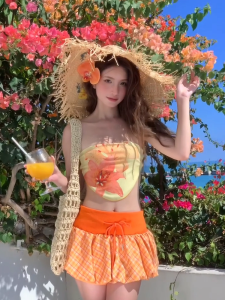 Váy Ngắn Chữ a Cạp Cao Kẻ Caro Màu Cam Phong Cách Mỹ Cho Nữ Mùa Hè Váy Ngắn Ôm Sát Váy Ngắn Chữ A Váy Ngắn Chữ a