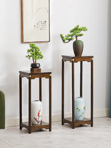 Chinese-style Wooden Plant Placement Rack for Indoor & Outdoor Use - Non-Foldable 1-layer Design Durable Bonsai Tree & Flower Display Stand
