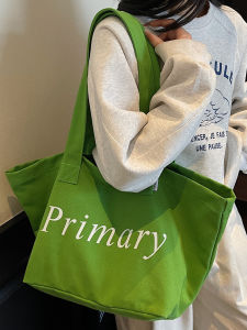 Casual Korean Style Large Capacity Canvas Tote Bag for Students And Commuting Simple Letter Print Single Shoulder Bag