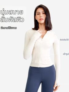 Tight Elastic Sweat-wicking Long-sleeved Line Pattern No-collar Zip-up Sport Top