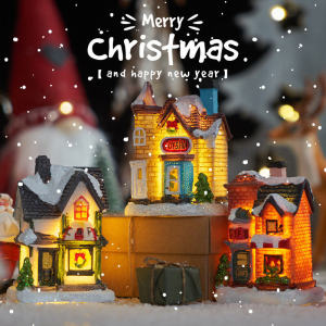 Christmas Village House LED Light Scene Village Town Decoration Ornament Xmas Home Decor
