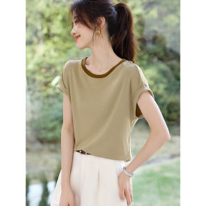 MOHANYIMEI | Casual Stylish Contrast Color Round Neck Short Sleeve T-Shirt