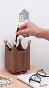Hộp đựng đồ đựng bút hình vương miện xoay 360 - Tira | NU Home | Hộp đựng đồ bút viết bằng gỗ óc chó tự nhiên