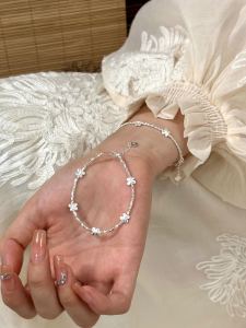 S925 Pure Silver Butterfly Charm Bracelet Womens Simple High-End Beaded Jewelry Fashionable Korean Style Hand Accessory