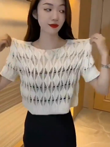 ⚡Port⚡ 2025 new Thin Design Sense Top Hollow-out Knitted Smock Women Temperament Slouchy Knitwear