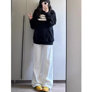 White Unifrom Loose Pants Female 2025 Spring New Arrival Small High Waist Loose Straight-leg Lazy Casual Long Pants