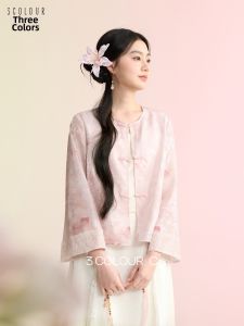 3COLOUR·S | Spring New Chinese Style Embroidered Pink Button Women Jacket