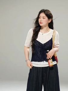 MONIKADM | Áo Camisole Len Dệt Tầng Đan Màu Khối Dành Cho Người Mập