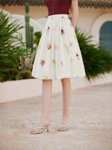 XIANGYING | White Bud Cotton Skirt High Waist Hip Concealing