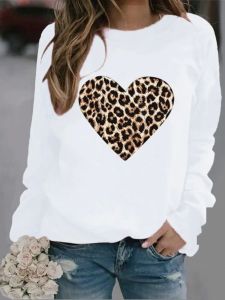 เสื้อฮู้ดคอกลมพิมพ์ลายเสือดาว สำหรับผู้หญิง ทรงหลวม แขนยาว ปกติ เสื้อฮู้ดสไตล์สตรีท ฤดูใบไม้ผลิ 2025