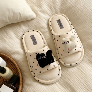 XIXITIAO | Comfortable Breathable Sweaty Absorbing Cat Pattern Womens Linen Slipper