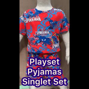 PLAYSET BUDAK BAJU TIDUR BUDAK SINGLET BUDAK KIDS PYJAMAS BUDAK SIZE 2-8 100% COTTON BAJU BUDAK BOYS  T-SHIRT