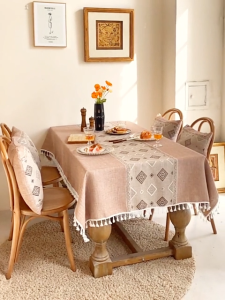 Nordic Style Cotton Linen Tablecloth With Tassel Soft Durable Rectangular Dining Table Cover 4-8Seat Desk Mantle Decor