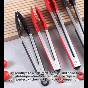 High temperature resistant silicone clips. Food clips: Fried steak barbecue bread tongs 430 stainless steel kitchen tongs