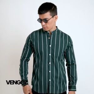 VENGOZ Kemeja Shanghai Pria Slimfit - Vicente Stripe Dark Green LS