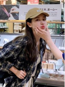 Áo Sơ Mi Kẻ Caro Cổ Đứng Dài Tay Rộng Rãi Cho Nữ Mùa Xuân Thu Áo Khoác Cardigan Hở Cổ Điển Phong Cách Lười Biếng