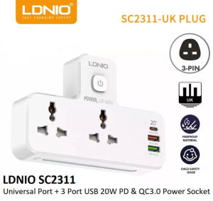 LDNIO UK Plug Power Strip British Standard Multifunctional Plug-in Board Smart Univeral extension power switch Socket USB-C Port PD20W & QC3.0 fast Charging Port with Night Light