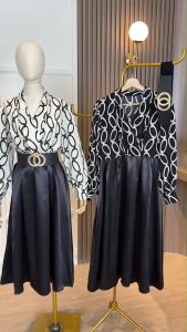 D11795 Knots Printed Mix Silk 2in1 Dress (With Belt)