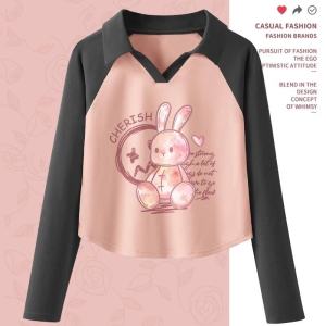 Girls Polo Shirt T-Shirt Casual Base Layer Trendy Inner Wear Childrens Clothing Princess Style Long Sleeve round Neck Cartoon Design