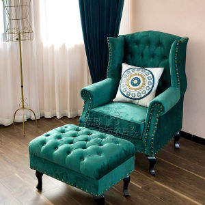 American Style Wingback Chair Country Fabric Single Sofa Accessible Luxury High Back Chair Lazy Person Leisure Chair Velvet Computer Chair Pedal